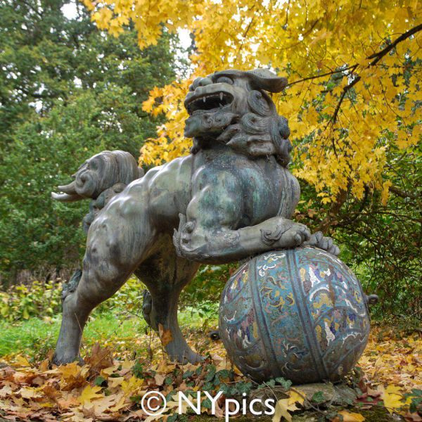 Bronze Foo Dog Sculpture, Batsford Arboretum